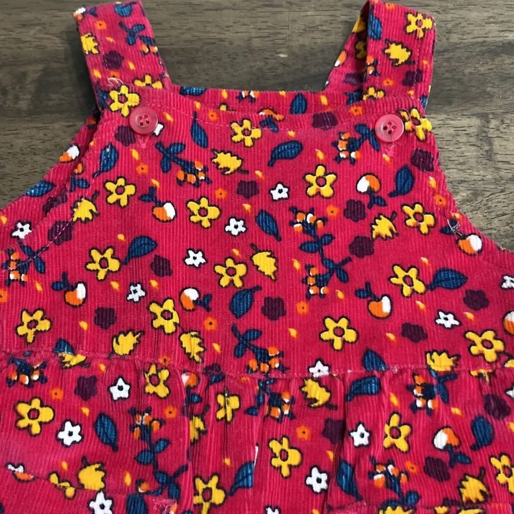 Vintage Little North West Blue Overalls Corduroy Floral Flowers‎ Pink 0-6 Months